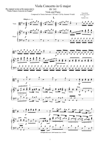 Vivaldi Concerto RV392 score pdf viola and piano