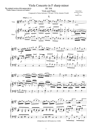 Vivaldi Concerto RV394 score pdf viola and piano
