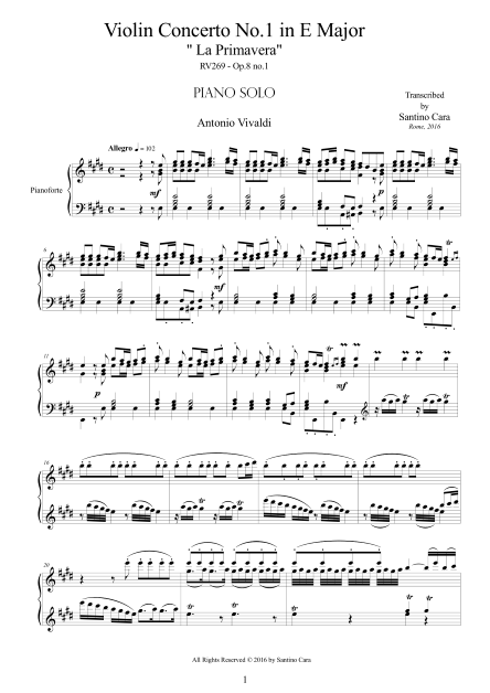 Vivaldi Concerto No1 Spring Piano Score