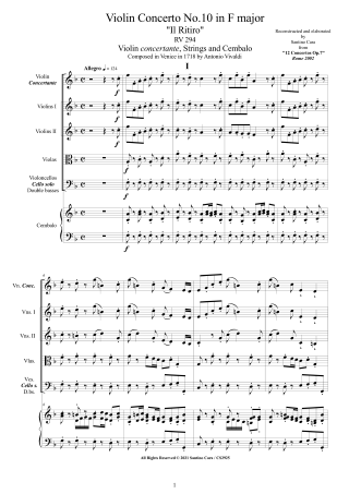 Vivaldi Concerto No10 RV294 Score Violin and Orchestra