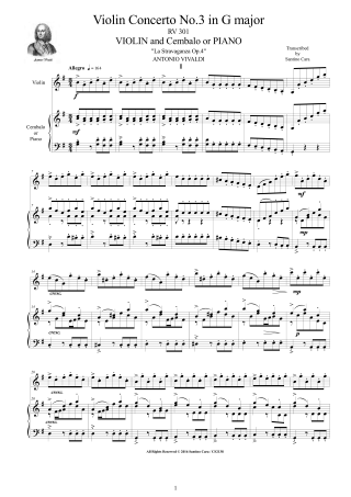 La Stravaganza Concerto No3 Score Violin and Piano
