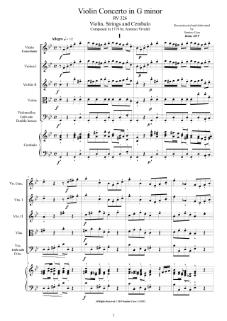 Vivaldi Concerto No3 RV326 Score Violin and Orchestra