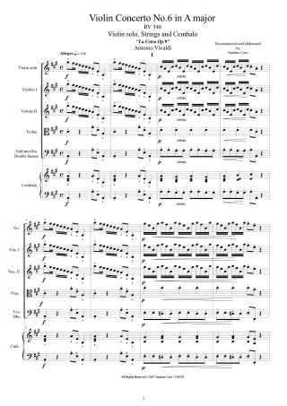 Vivaldi Concerto No6 RV348 Score Violin and Orchestra