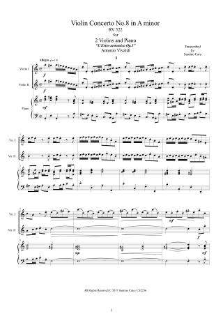 Vivaldi Score Violin Duet Concerto RV522