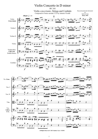 Vivaldi Concerto RV243 violin and orchestra score